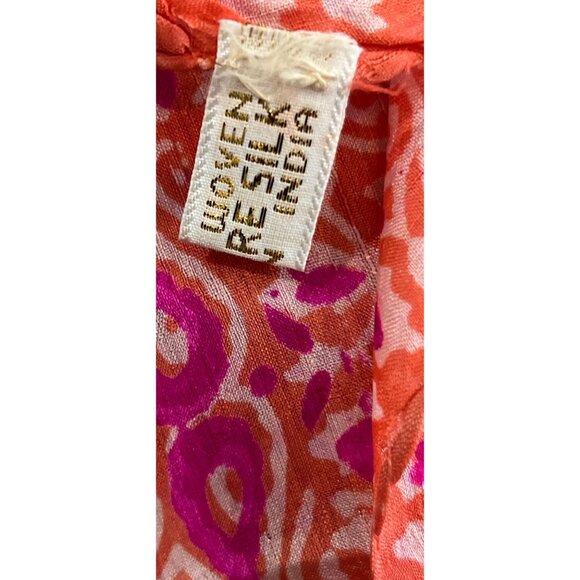 Vintage Scarf Orange And Pink Handwoven 100% Pure Silk Scarf Made in India - Picture 10 of 10